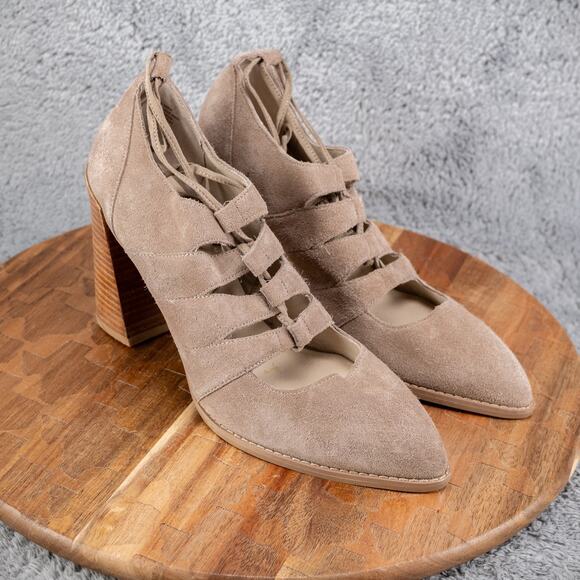 Seychelles 9.5 Leather Strappy Gladiator Wooden Block Heel - Picture 1 of 5
